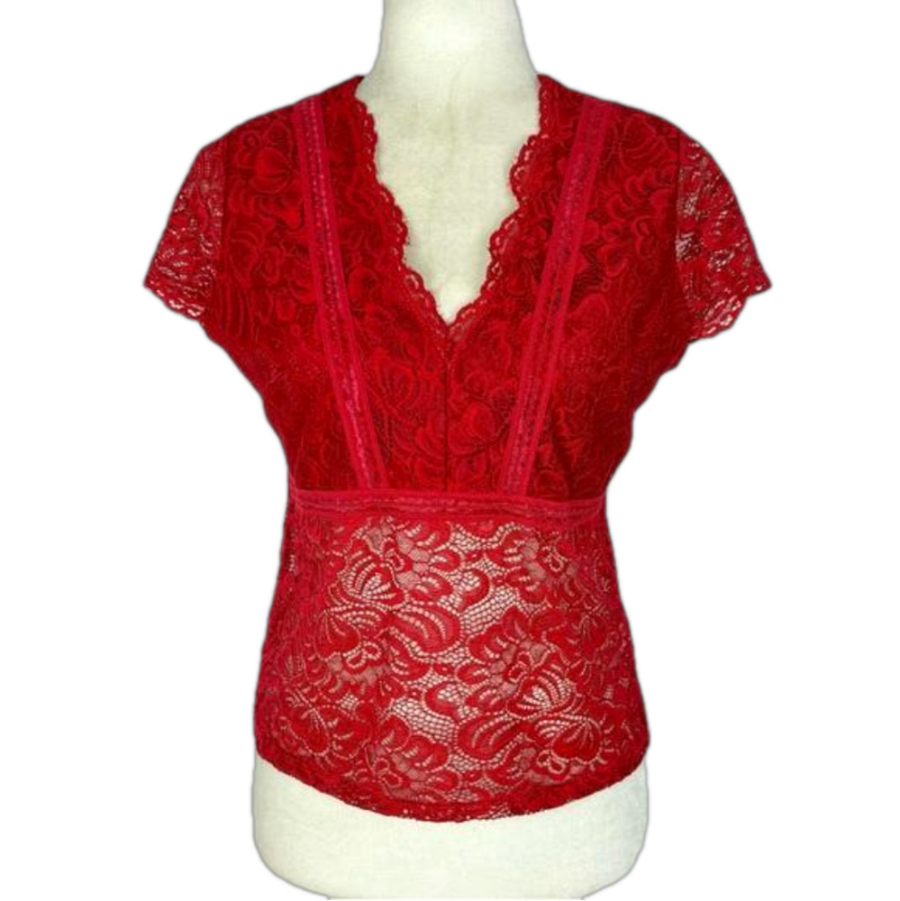Revamped red lace top